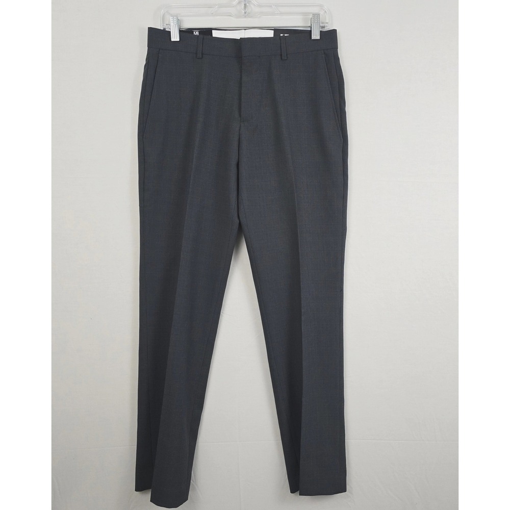 Michael Brandon Plaid Flat Front Straight Leg Men‎ Pants Dark Gray 30x30 New